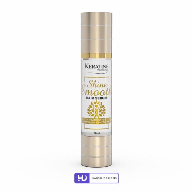 Keratine Shine Smooth Hair Serum Label Design, Product Design for Dry Hair, Package Design and Packaging Service in Hyderabad